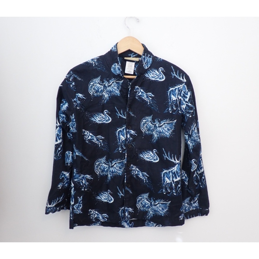 Pottery Barn Harry Potter Patronus Pajama Top Medium Navy Blue Button Up Shirt